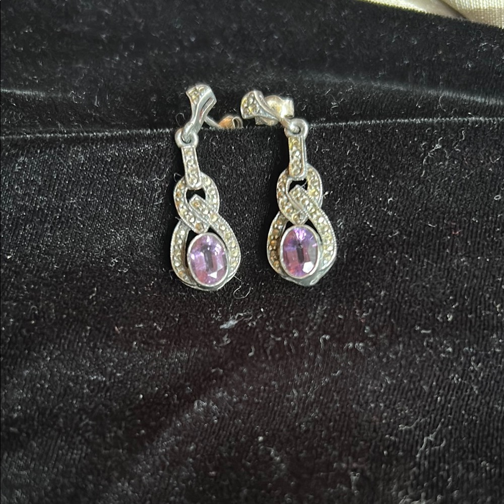 Elegant Marcasite and Amethyst Gemstone Earrings